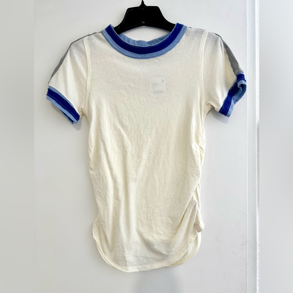 Free People Cream Ringer Tee with Blue Trim